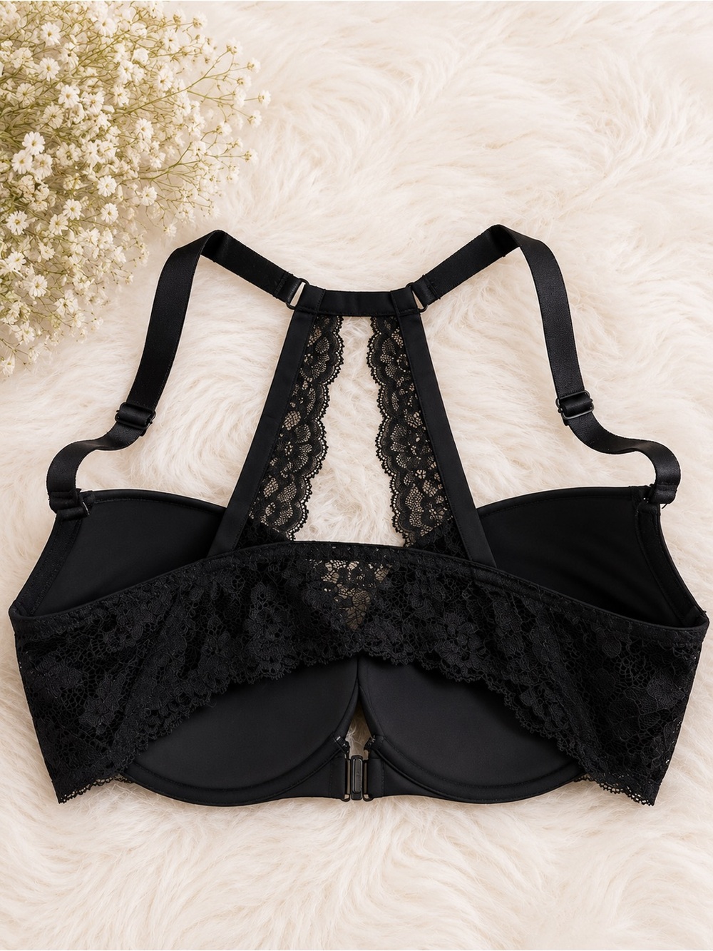 Torrid Black Lace Racerback Front Clasp Bra 38DD - Picture 3 of 6